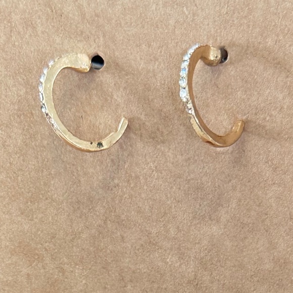 2/$15 Gold tone hoop earrings with clear round crystals on top half. Post back. - Picture 9 of 9